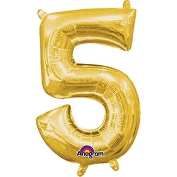 Anagram 16 in. Number 5 Gold Shape Air Fill Foil Balloon 78532